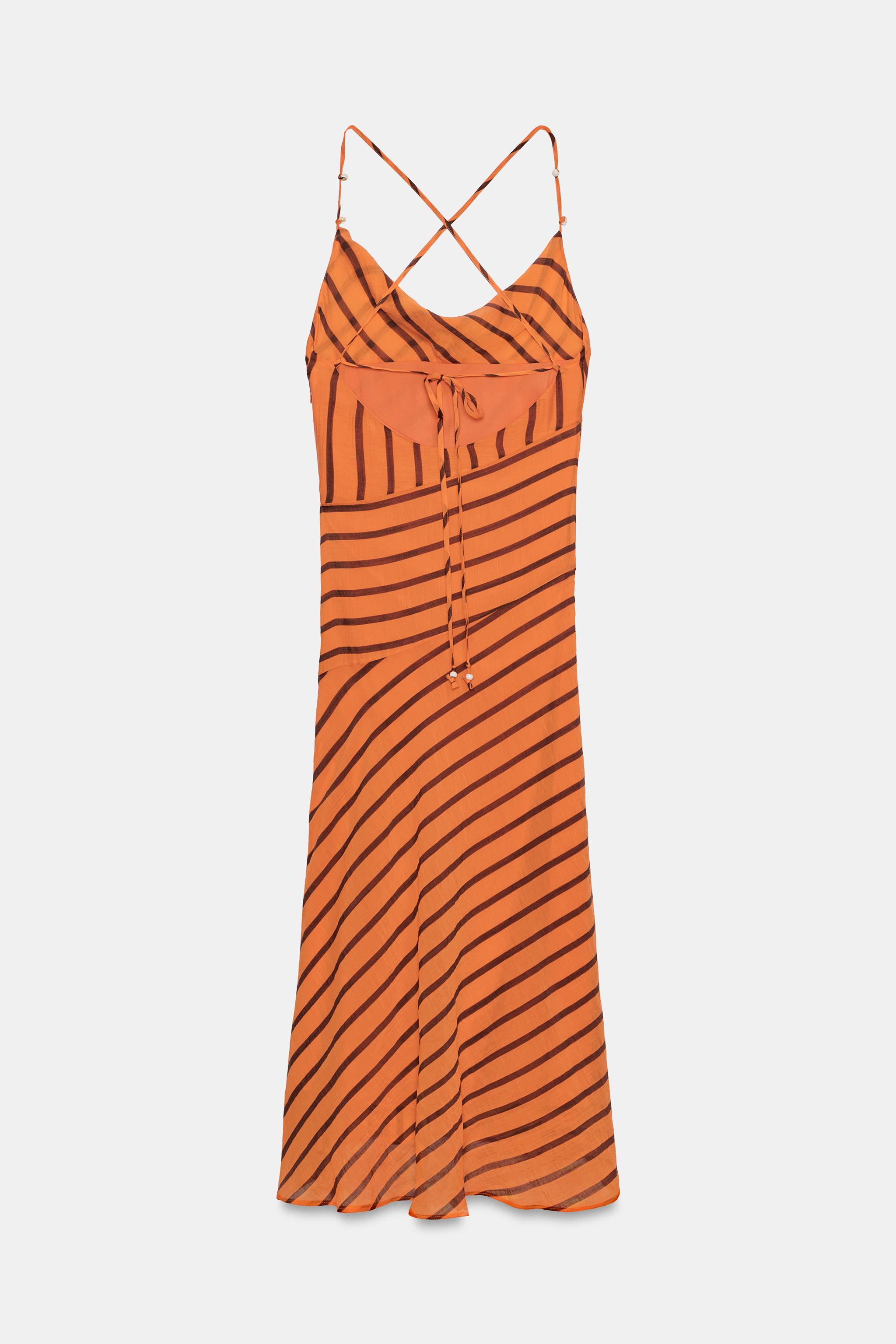 STRIPED STRAPPY MIDI DRESS